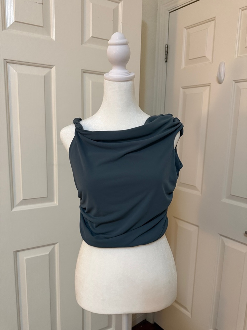 Zara Cowl Neck Top in Slate Gray-Blue